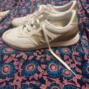 New Balance Cream and Gold Retro Sneakers